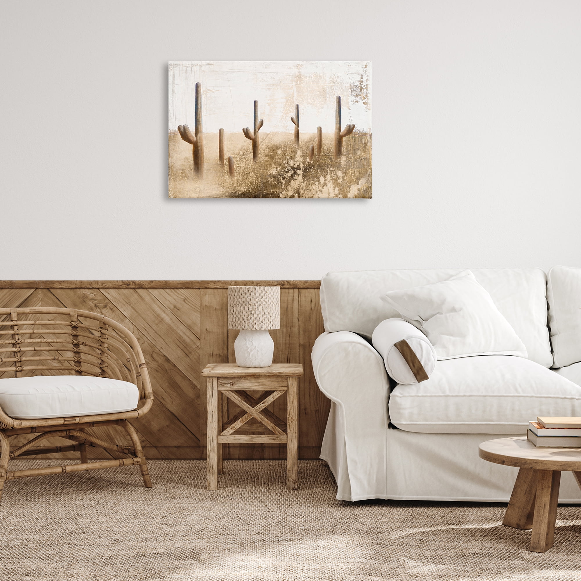 Stupell Industries Sepia Cacti Field Landscape & Nature Painting Wrapped Canvas Art Print Wall Art, 30 x 20