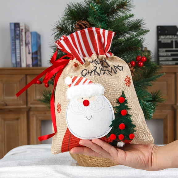 Christmas Drawstring Gift Bags 2 Pack Santa Snowman Design Flannel Holiday Candy Treat Bags for Tree Decorations Party Favors 8.7x11 Inches