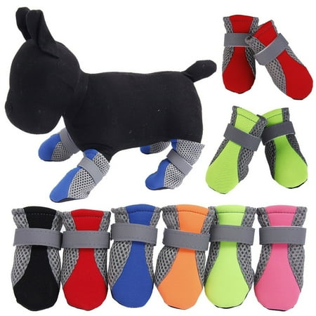 Mairbeon 4Pcs Pet Dog Shoes Non-slip Soft Sole Breathable Mesh Adjustable Straps Boots