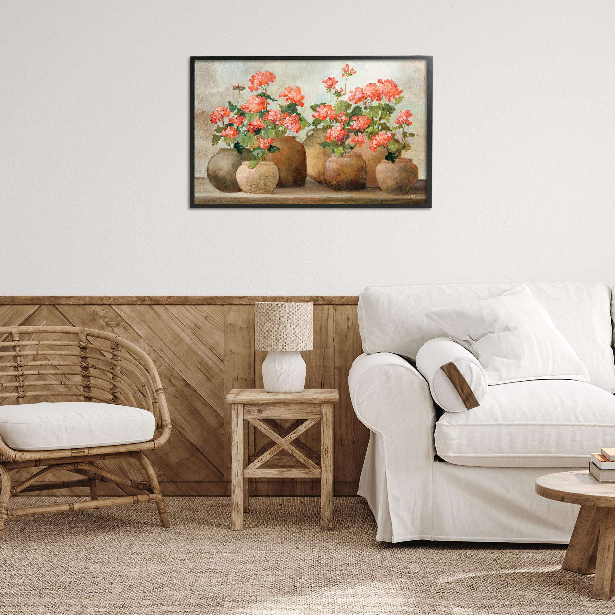 Stupell Industries Pink Cottage Geraniums Botanical & Floral Painting Black Framed Art Print Wall Art, 30 x 20