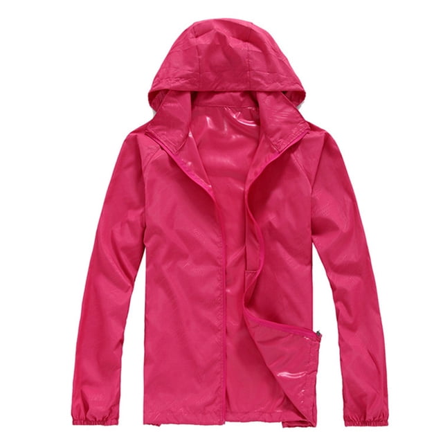 Fall Winter Jackets Coats Cardigan for Women, Solid Rain Jacket Outdoor Plus Size Hooded Windproof Loose Coat Water Proof Raglan Cuff Storage Bag Pink