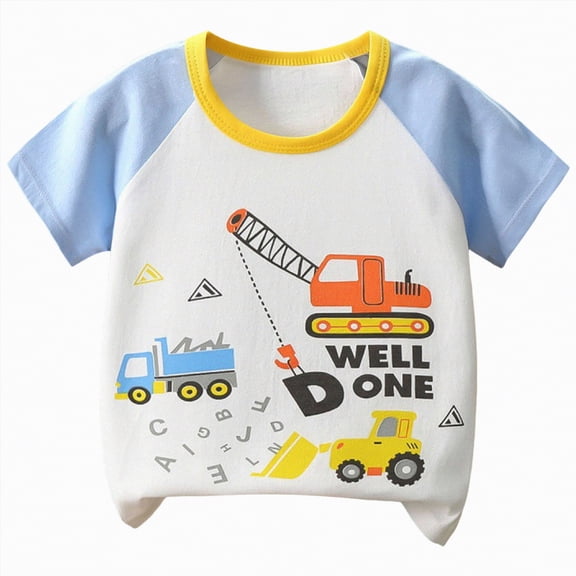 CAICJ98 Infant Toddler Baby Girl Boy Shirts 6 12 18 24 Months 2T 3T 4T 5T Unisex Short Sleeve Graphic Cute Animals Cartoon Print Comfort Crewneck T-Shirts (Light Blue,12-24 Months)