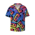 thumbnail image 2 of Lsque Vintage Audio Cassettes print Men's Cuban Collar Short Sleeve Shirt Summer Beachwear Casual Button Down Fashionable Vacation Leisure Shirt-4X-Large, 2 of 7