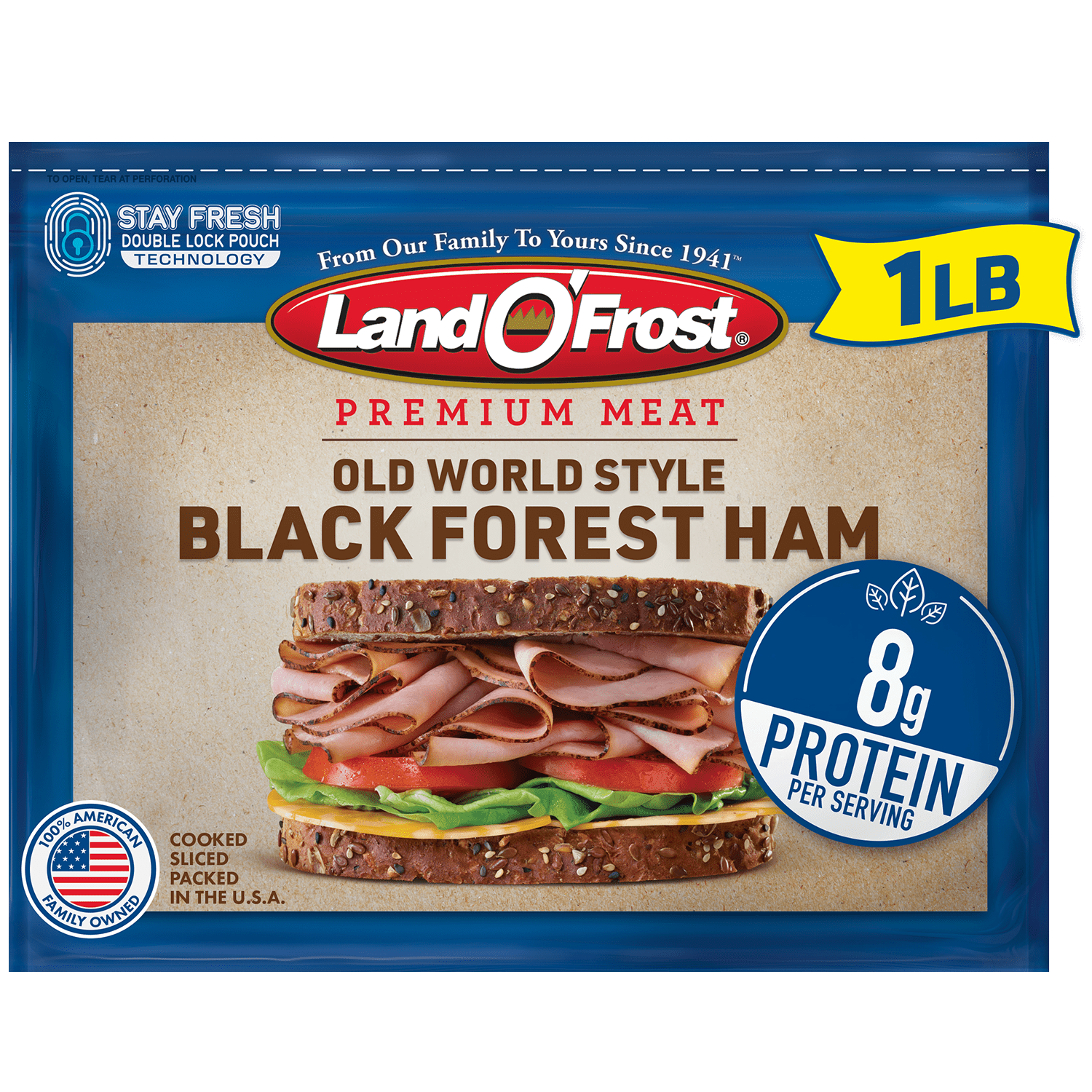 Land O' Frost Premium Meat, Sandwich Sliced Deli Lunch Meat, Black Forest Ham, 1 lb