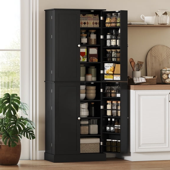 HOMCOM 65" Kitchen Pantry Cabinet, Modern Storage Cabinet with Doors and Shelves, Freestanding Cupboard for Dining Room, Black