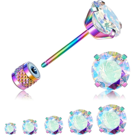 316L Surgical Stainless Steel Threadless Flat Back Earrings 2-6mm Hypoallergenic CZ Cartilage Earrings Studs Set Push-in Flat Back Stud Earrings Tragus Helix Piercing Jewelry for Women and Men