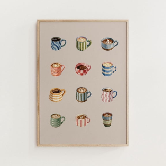 Coffee Print For Kitchen, Coffee Mugs Wall Art