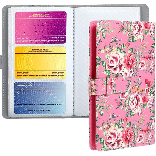2 Pieces Business Card Holder Book Floral Pattern PU Leather Name Card Organizer Book for ID Credit Cards Protector Name ID Card Holder Business Card File for Home Office Use, Can Hold Up to 192 Cards