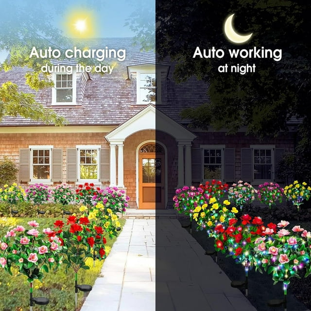 Clearance! Haidf Solar Garden Lights, Solar Flower Lights, Solar Azalea Flowers Lights with 56 Colorful LED Waterproof Pathway Lights, Flower Solar Lights for Outside, Solar Garden Decor, Yellow