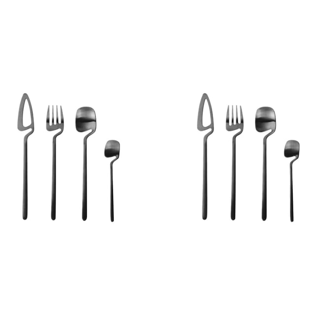Cuchillo, Tenedor, Cuchara, Juego de Vajilla, Juego de Fiesta (Negro, 8 Piezas)