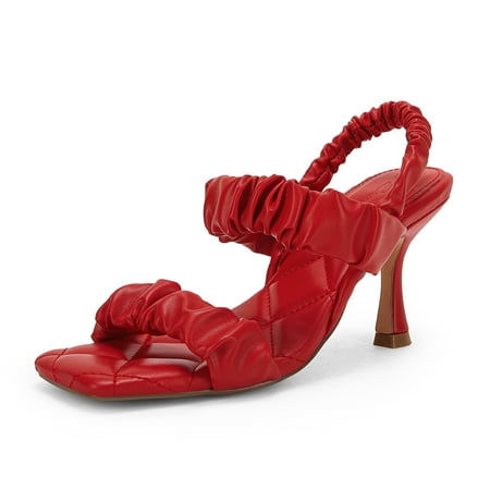 

Square Open Toe Elastic Strap Stiletto Sandals Women s Ruched Bands Quilted Sole High Heels Versatile