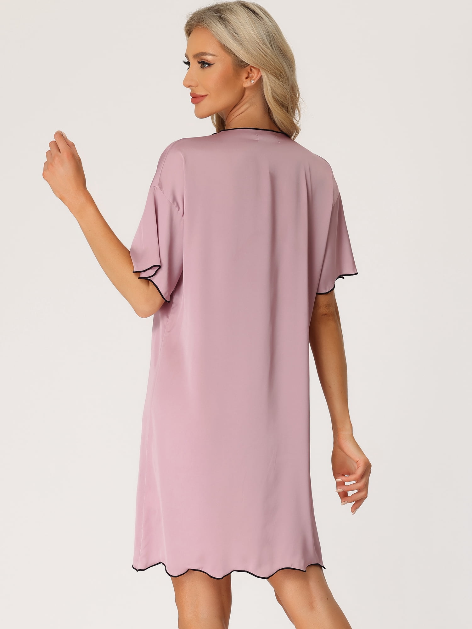 DARING DIVA Women's Satin Short Sleeve Button Down Pajama Nightgown XS Purple