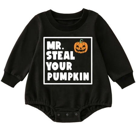 

Calsunbaby Halloween Baby Boy Girl Clothes Steal Your Pumpkin Romper Sweatshirt Baby Bodysuit Toddler Fall Winter Outfit