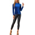 thumbnail image 2 of INSPIRE CHIC Women's Star Print Round Neck Long Sleeve Velvet Blouses L Blue, 2 of 5