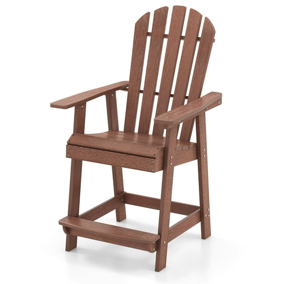Gymax Tall Bar Stool HDPE Patio Chair w/ Armrest Footrest Home Indoor Outdoor Brown