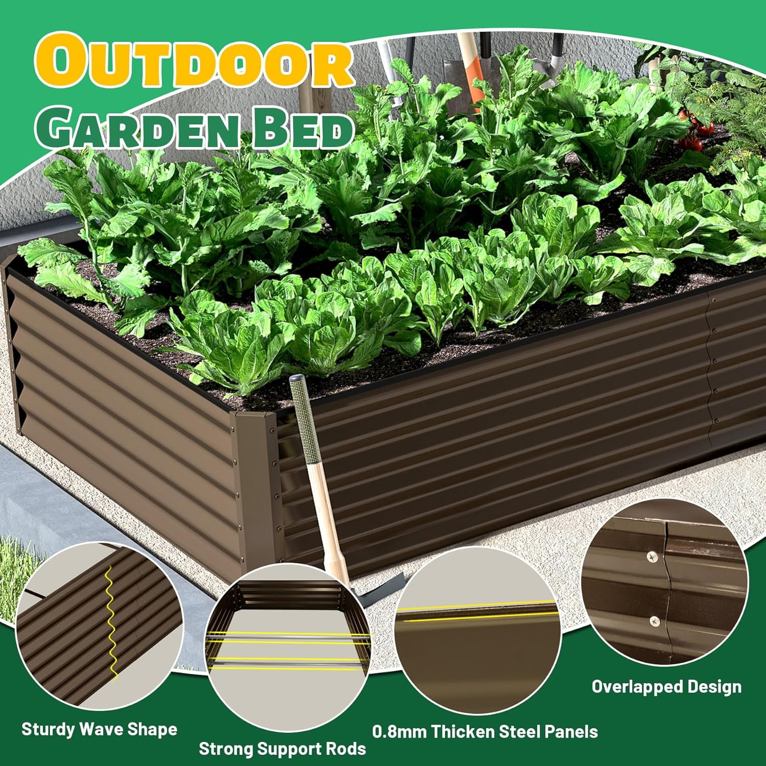 Galvanized Raised Garden Bed, Outdoor Planter Garden Boxes Large Metal Planter Box for Gardening Vegetables Fruits Flowers, Brown 8x4x1.5Ft