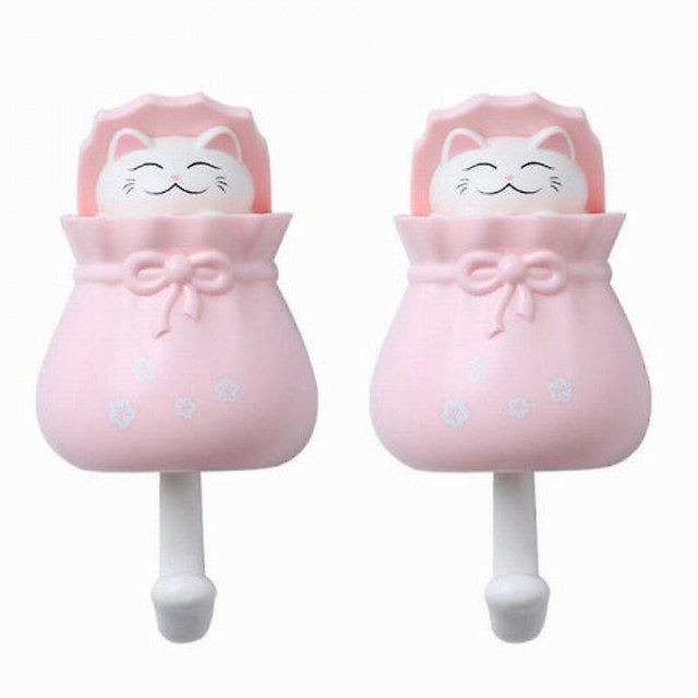 Gancho sólido de soporte, gancho adhesivo, puerta colgante, sin perforaciones, gancho adhesivo, cocina, baño, creativo, lindo gato, gancho rosa