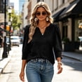 thumbnail image 4 of KLHDSF 3/4 Length Sleeve Women's Tops with Button Cuffs Dressy Casual V Neck Summer Outfits Early Fall Fashion Spring Clothes Black L, 4 of 5