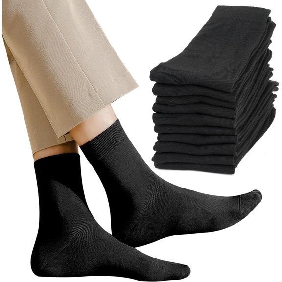 MOAMUN 5 Pairs Men's Socks, Black Breathable Men's Socks, Work Socks, Soft Cotton Men's Business Dress Socks for Business, Work, Leisure, Campaigns, Size 45-50, black
