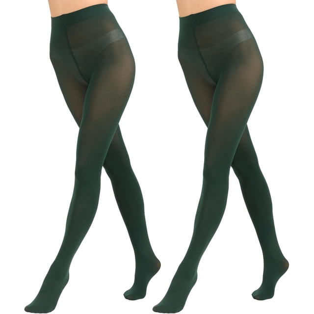 2 Pairs Women's Solid Color Tights 80D, Soft Opaque Microfiber Tights