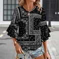 thumbnail image 3 of Paisley Bandana Women's V-Neck Blouse With 3/4 Ruffled Bell Sleeves Casual Top Ladies Blouses, 3 of 7