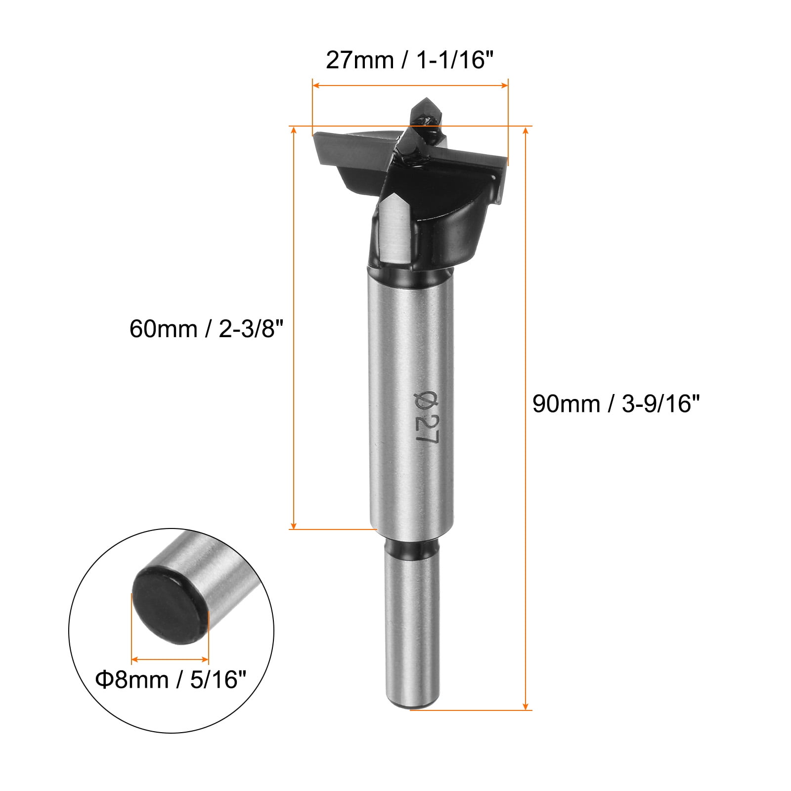 Uxcell 2 Packs 27mm (1-1/16") Tungsten Carbide Wood Hinge Drilling Forstner Drill Bit, Black