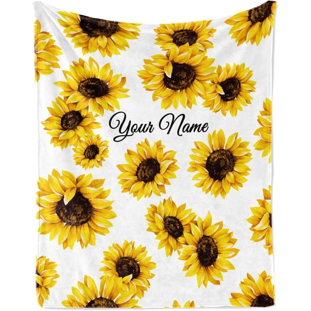 LHSHID Custom Blanket with Name for Adults Kids Baby Personalized Customized Gifts for Women Mom Her Sister Best Friend Sunflower Blanket Gifts Bedding Decor for Bed Sofa Office