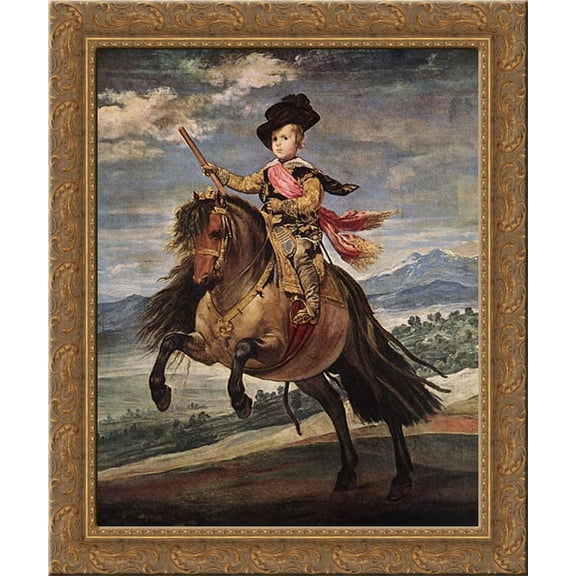 Prince Baltasar Carlos on Horseback 20x23 Gold Ornate Wood Framed Canvas Art by Velazquez, Diego Rodriguez de Silva