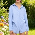 thumbnail image 5 of Purcolt Womens Striped Button Down Shirts Dressy Casual Long Sleeve Collared Blouses Boyfriend Work Office Tops, 5 of 6
