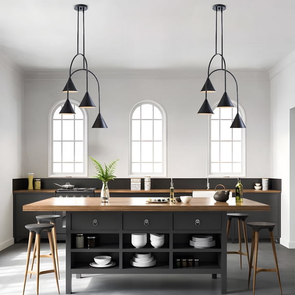 Modern Sputnik Pendant Light Fixture Matte Black Industrial Chandelier 4 Lights Farmhouse Pendant Lighting with Cone Metal Shade Hanging Chandelier for Bedroom Living Room Dining Room Bar
