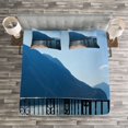 thumbnail image 3 of Ambesonne Blue Quilted Bedspread Set 3 Pcs, Island Mountain Ocean View, King Size, Blue, 3 of 3