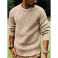 thumbnail image 2 of Men's Waffle Knit Crew Neck Pullover Sweater Long Sleeve Casual Solid Color Top, 2 of 5