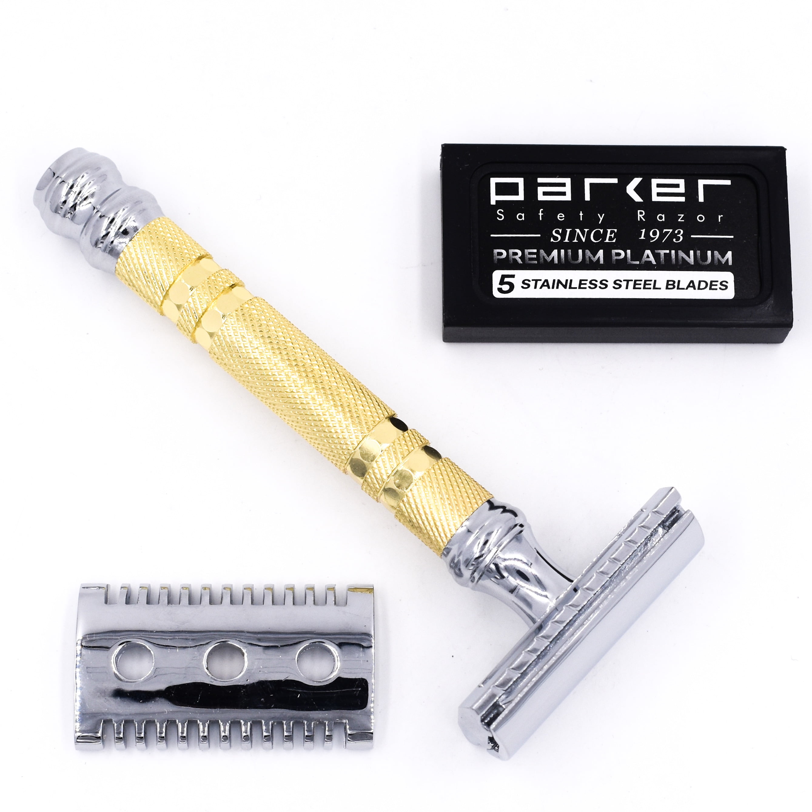Parker Safety Razor 69CR Convertible Dual Head Safety Razor - 5 Parker Razor Blades Included