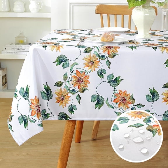 Spring Summer Tablecloth 52" x 70" Rectangle, Floral Spill-Proof Stain Resistant Wrinkle Free Decorative Table Cloth for Dining, Party, Picnic