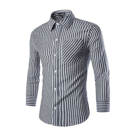 Men Button Down Long Sleeves Striped Slim Fit