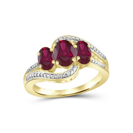 14k Gold Ruby Diamond Ring - 1 3/4 Carat T.G.W. Ruby And White Diamond Accent 14k Gold Over Silver Ring