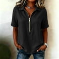 thumbnail image 6 of TRUBKH Zip Front Tops for Women Quarter Zip V Neck Short Sleeve Sweatshirts Loose Pullover Work Tops Women's Relaxed Fit Polo Shirts Business Casual Summer Gauze Shirts Dressy Black XXL, 6 of 9
