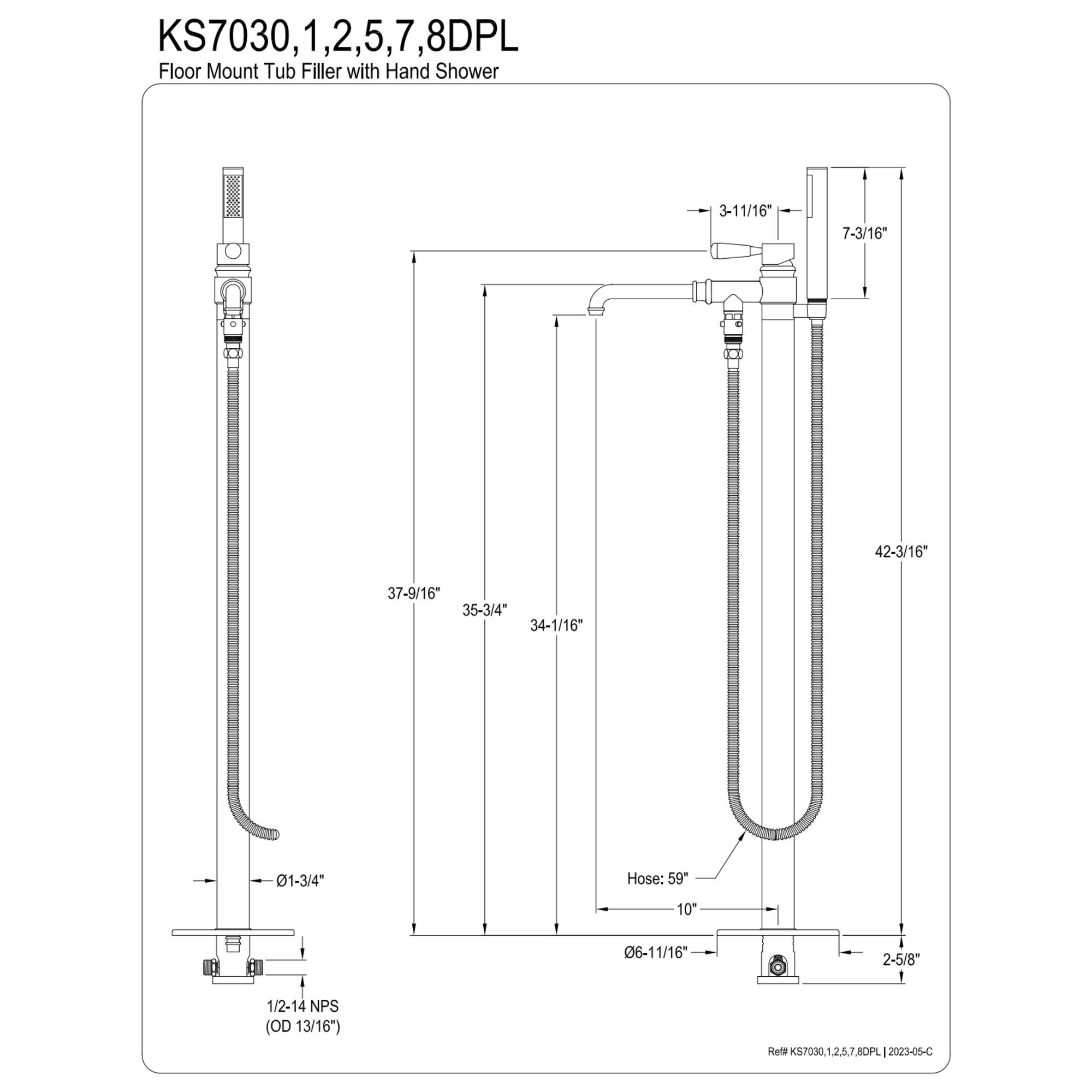 Kingston Brass KS7030DPL Paris Freestanding Tub Faucet with Hand Shower, Matte Black
