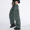 thumbnail image 4 of Lisingtool Cargo Pants Women's Parachute Pants with 4 Pockets High Rise Elastic Waistband Cargo Pants Streetwear Womens Pants Grey, 4 of 8