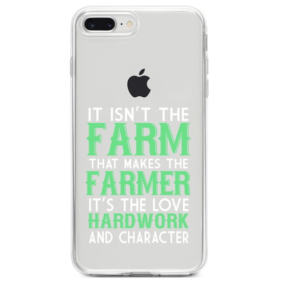 DistinctInk Clear Shockproof Hybrid Case for iPhone 7 PLUS / 8 PLUS (5.5" Screen) TPU Bumper Acrylic Back Tempered Glass Screen Protector - Hard Work & Character Make the Farmer
