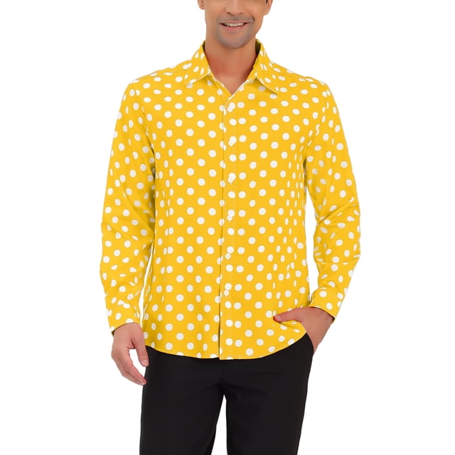 INSPIRE CHIC Chemise pour Homme Motif à Pois Col en Pointe Manches Longues Chemise Boutonnée 42 Jaune