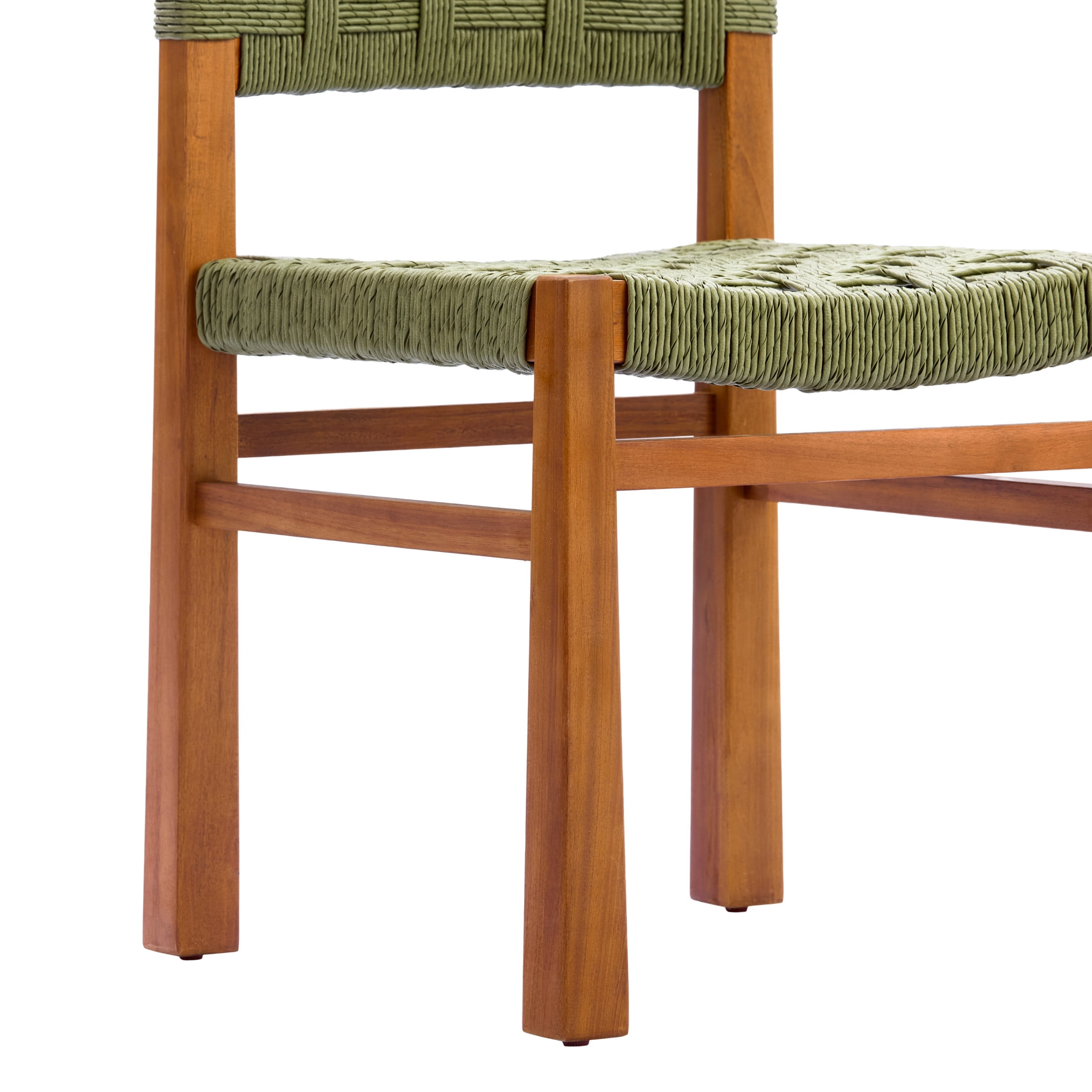 Christopher Knight Home 5-Piece Outdoor Wood Dining Set, Teak Square Table and Green Wicker Chairs