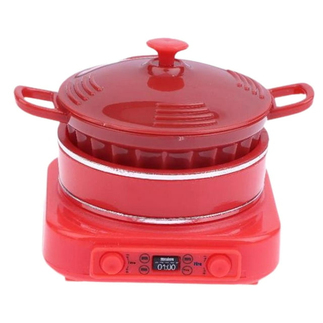 Cocina de inducción en miniatura a escala 1/12, 4 x 4,3 x 4,6 cm, mini electrodoméstico de cocina, utensilios de cocina para decoración de casas de Rojo