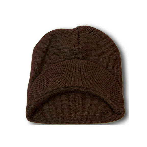 Top Headwear Cuffless Visor Winter Beanie - Brown