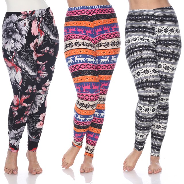 White Mark Women's Pack of 3 Plus Size Leggings