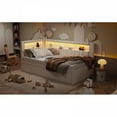 thumbnail image 3 of [Luckynote]Upholstered Twin Size Platform Bed with USB Ports and LED Belt, With Trundle, White, 3 of 20