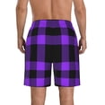 thumbnail image 3 of Kdxio Purple Buffalo Plaid Pattern Mens Casual Shorts - Drawstring Summer Beach Sports Shorts for Men, 3 of 9