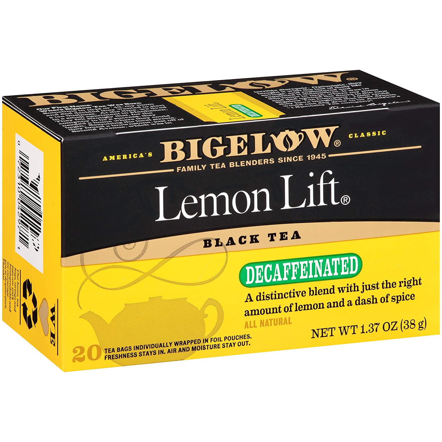 Bigelow Decaffeinated Lemon Lift Black Tea Bags, 20 Count Box (Pack of 6), Decaf Black Tea, 120