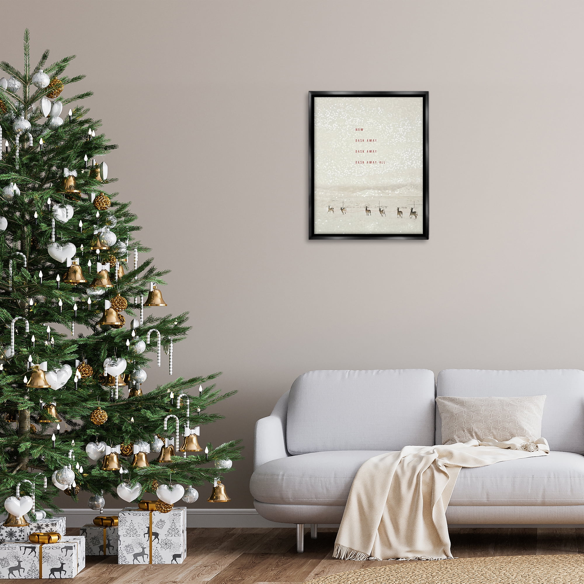 Stupell Industries Dash Away Winter Poem Landscape Painting Black Floater Framed Canvas Art Prints Wall Art, 25 x 31