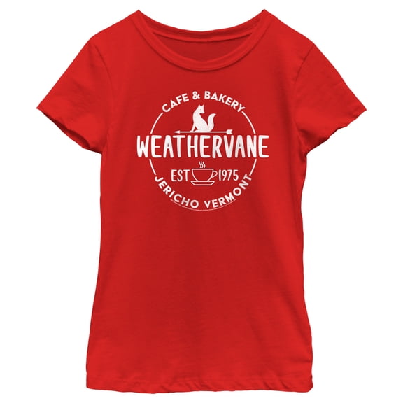Girl's Wednesday Weathervane Cafe Logo  Graphic Tee Red Medium